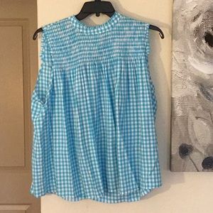 Turquoise & White Check Top